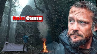Rain Camping Next to a Massive Cliff - Overnight Camping Adventure