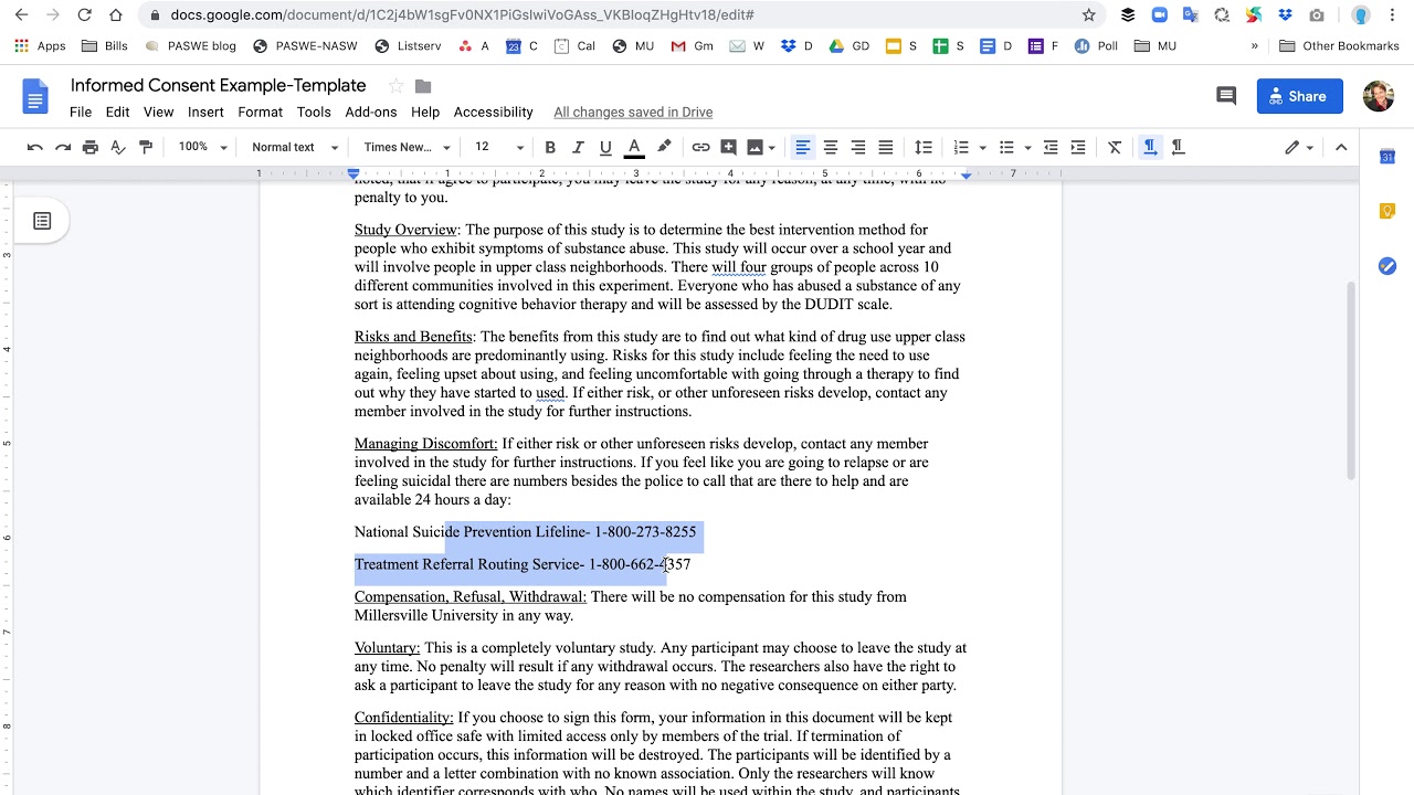 MU 430 Informed Consent Template Instructions Research Methods