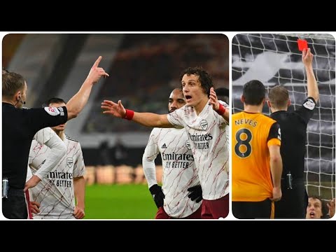 David Luiz red card for challange on Willian Jose (Wolves 2-1 Arsenal)