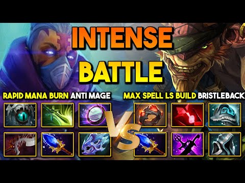 INTENSE LATE GAME BATTLE | Rapid Mana Burn Anti Mage Vs. Max Spell Lifesteal Build Bristleback DotA2