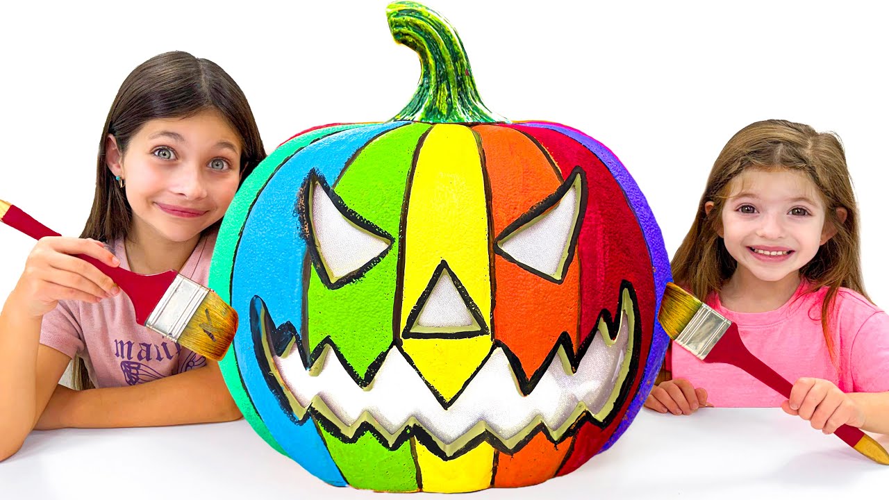Adel and Angel is Coloring Halloween Pumpkin Family with Paints!