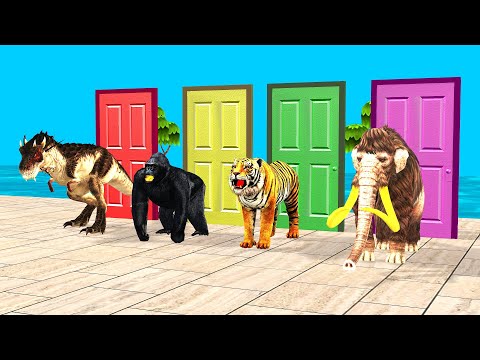 Choose The Right Door with cow gorilla mammoth elephant tiger dinosaur wild animal games video