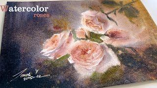 After a week's vacation, I'm back to paint  roses. Watercolor flowers