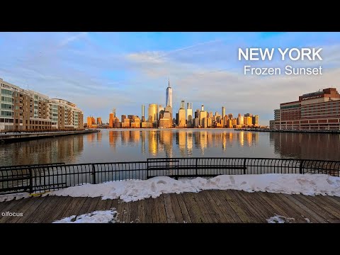 Winter Sunset Walk Along Jersey City Waterfront | Manhattan Skyline in Snow ❄️