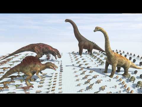 T-Rex and Spinosaurus vs Dreadnoughtus and Brachiosaurus – Giants Command Battlefield