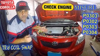 Toyota Corolla Cylinder misfire, p0301 p0302 p0303 p0304 igntion coil balnce test and replace