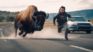 Bison Shows Why You Must ALWAYS Stay Inside Your Car...