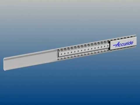 Linear Motion Slide | Accuride Accuride drawer slide on a blue faded background.