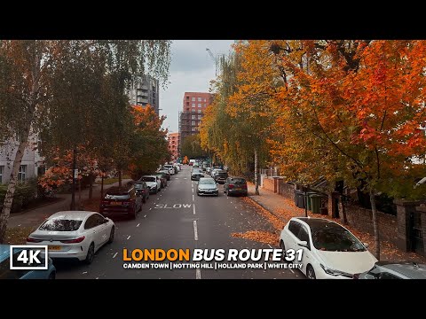 Gloomy Autumn Afternoon in London | LONDON BUS 31 Ride from Camden to White City [POV 4K]
