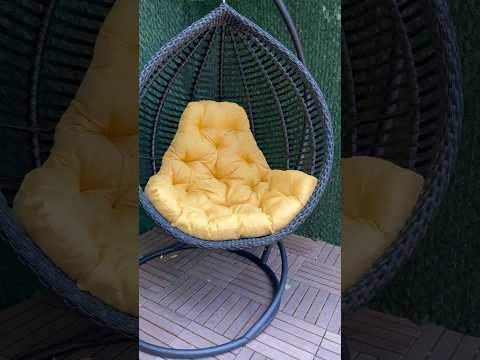 Кит двохвильовий. Чорний ротанг з жовтим текстилем #ротанг #качели #креслокачалка #подвесноекресло
