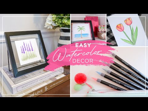 Watercolor Brush Pen Painting | DIY Watercolor Flower Art Decor | Easy Watercolor Markers Tutorial