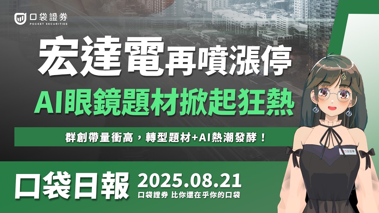 【口袋日報】宏達電再噴漲停,AI眼鏡題材狂熱,群創帶量衝高,轉型題材+AI熱潮發酵!2025.08.21
