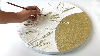 Wheat and bird texture painting on canvas | gold leaf art