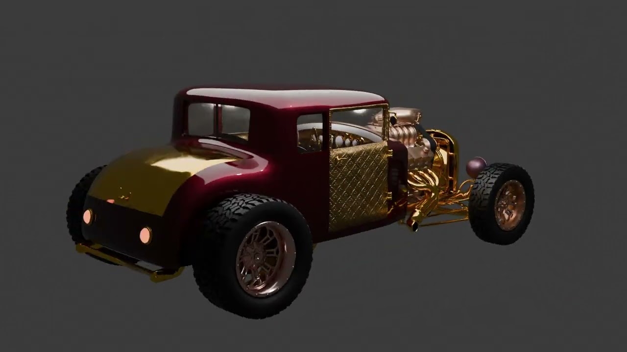 Chinese Golden Vintage Car Figure 3D Model