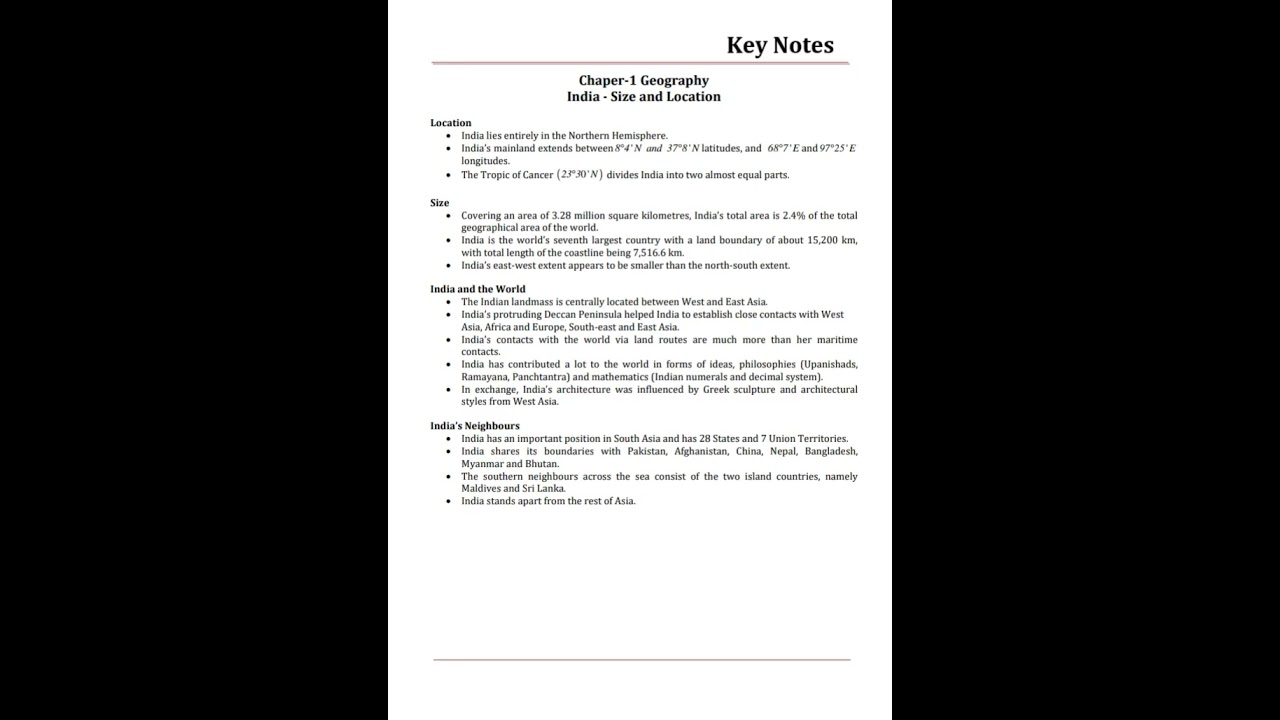 9th class geography  chapter 1 India - size and location  | handwritten notes
