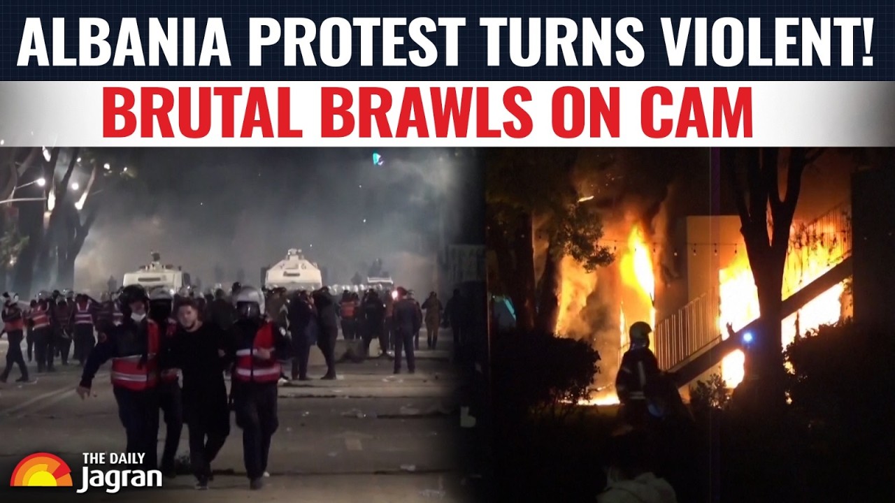 Total Chaos In Albania! Students & Cops Clash On Camera! Protesters Set Government Building On Fire