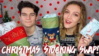 £20 CHRISTMAS STOCKING SWAP CHALLENGE WITH MY BOYFRIEND!!!