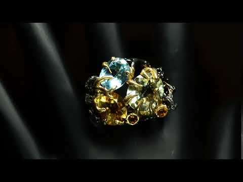 Серебряное кольцо с натуральными Цитринами Празиолитом и Топазом 17.75р видео