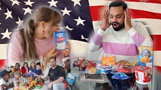 ME AND MY INDIAN HUSBAND TRYING AMERICAN SNACKS FOR THE FIRST TIME | MUKBANG WITH THE MILLER FAM