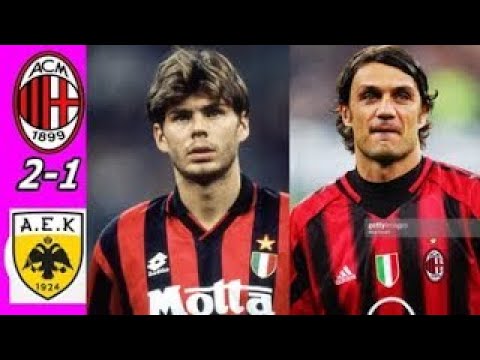 soccer AC Milan 2 1 AEK Athens Champions League 1994 1995   Maldini   Boban   Donadoni   Costacurta