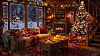 Christmas Holiday Cabin Ambience 🎄 Christmas Jazz, Fireplace Sounds &amp; Cozy Snowy Vibes to Unwind