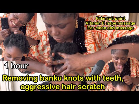 ASMR ✨Outdoor Baby knots removal with teeth, vitamin E capsule Ear clean & Hair Massage + Spit Paint