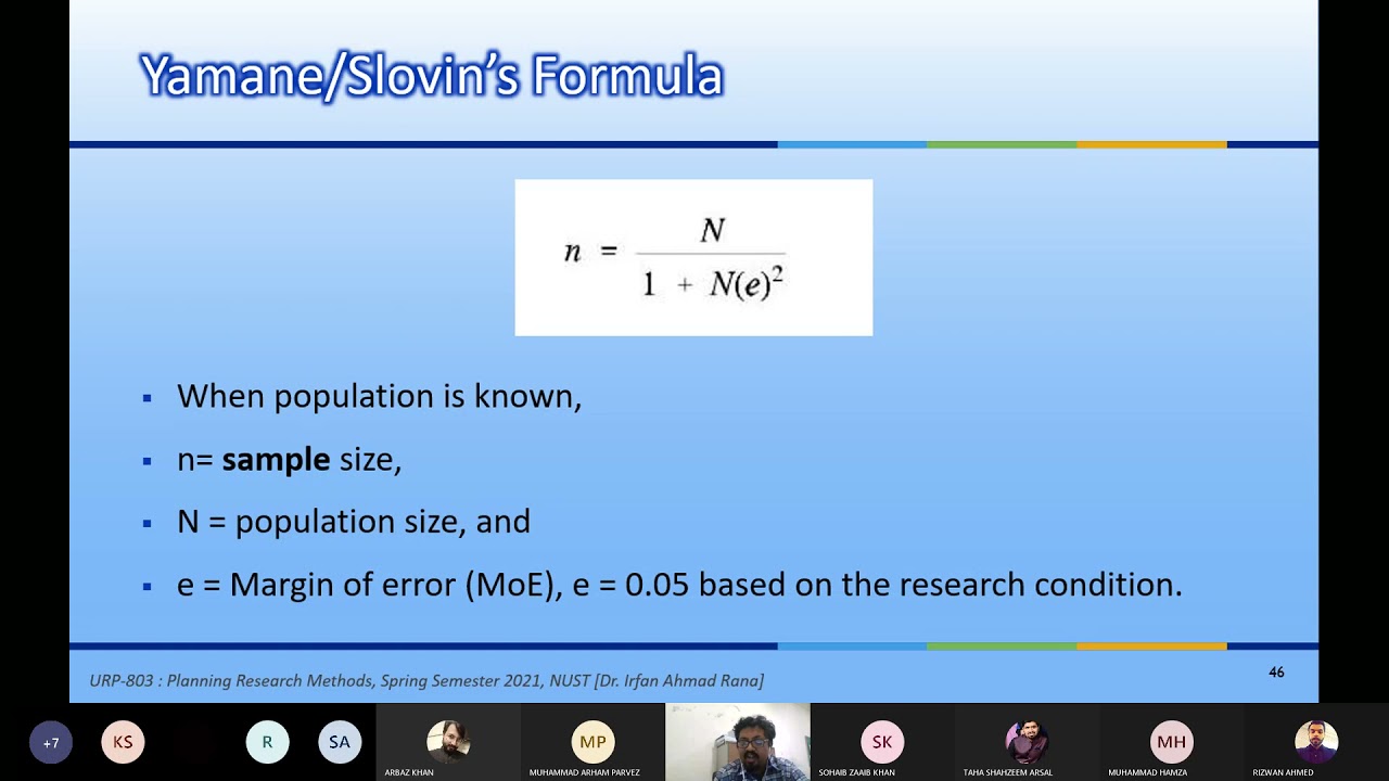 Lecture 6. Sampling Design Part 2: Sampling frame, formula, and method