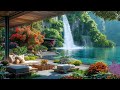 Morning Lakeside Ambience Flower Garden Waterfall Sounds Birds For A Comfortable Relaxing Mood