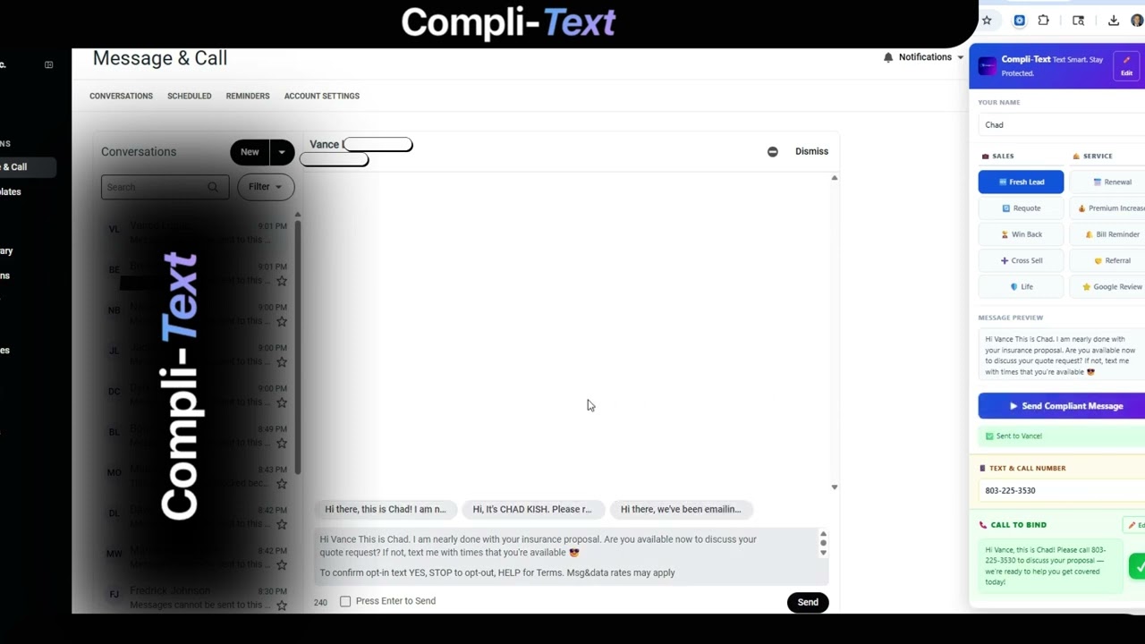 Compli-Text demo with eAgent and Lead Manager