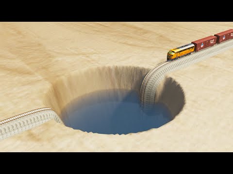 Impossible Trains Vs Giant Pit Deep Water-Crossing - BeamNG.Drive