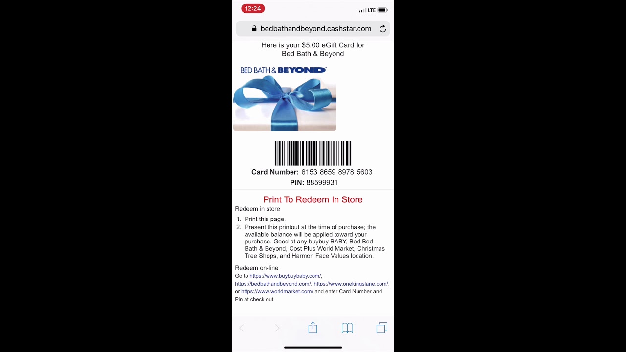 How to redeem your eGift Card from Bed Bath & Beyond from giftLinks™