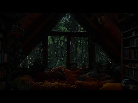 The sound of rain falling on the attic window ⛈️ Nighttime Ambience for Relaxation, Deep Sleep
