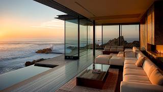 Soft Jazz In The Living Room Of A Seaside Villa At Sunset - Cozy Jazz & Ocean Wave Bring Inner Peace