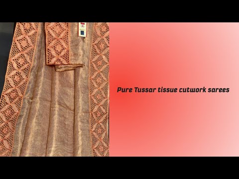 Copper color pure tussar tissue silk cutwork sarees online @ Viraja Fashionista