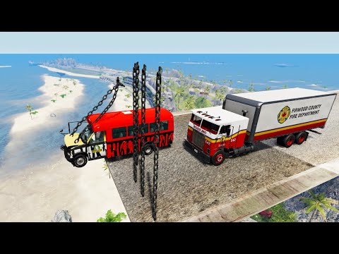 Heavy Vehicle High Speed Jumps In Water Through Vertical Giant Chain - BeamNG Drive High Speed Jumps