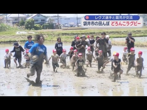 YouTube Video 静岡ブルーレヴズの選手と園児たちが田んぼでどろんこラグビー　静岡・袋井市