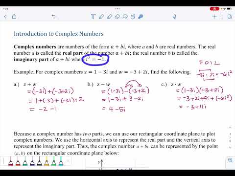 MTH 112 Introduction to Complex Numbers