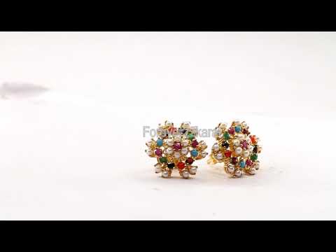 Fashion Round Cut Multi Color Stone Stud Solid Gold Earrings For Ladies by Forever22karat # e6186