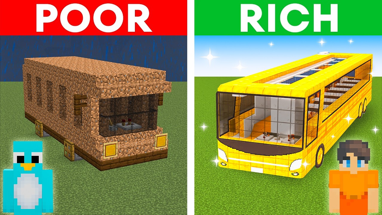 POOR vs RICH: BUS HOUSE Build Challenge in Minecraft