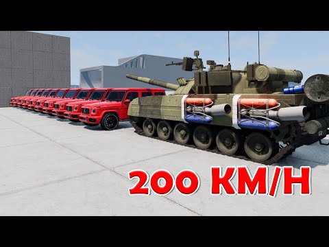 Tank vs 10 Mercedes-Benz G63 200 KM/H - BeamNG Drive