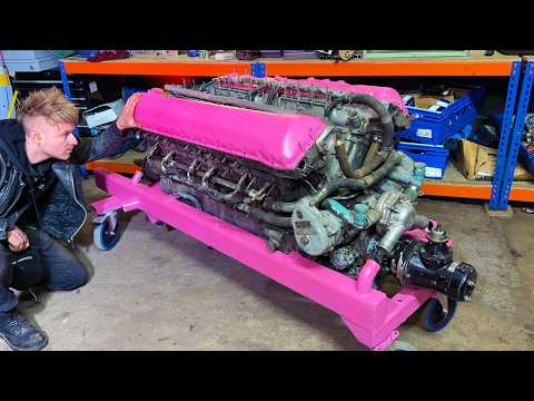 CLEANING MY 27 LITRE V12 ROLLS ROYCE METEOR ENGINE.. and painting it pink...