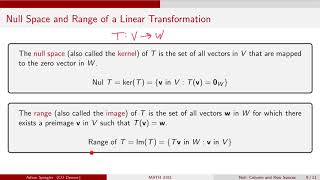 MATH 3191: Kernel and Range of a Linear Transformation