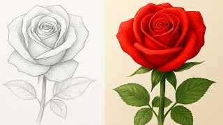 Rose Drawing Tutorial🌹||How To Draw & shade a Realistic Rose step by step||Easy Rose Art🌹