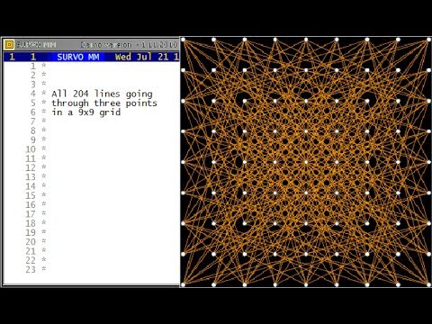 Survo demo: Lines through 3 points in a 9x9 grid