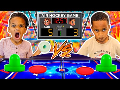 1 VS 1 AIR HOCKEY GAME DJ & KYRIE FACE TO FACE BATTLE | THE PRINCE FAMILY CLUBHOUSE