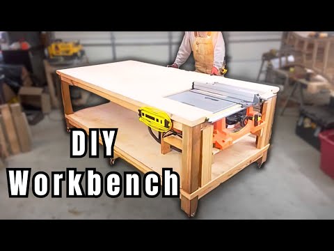 How to build a EASY moveable work bench with a built in table saw!
