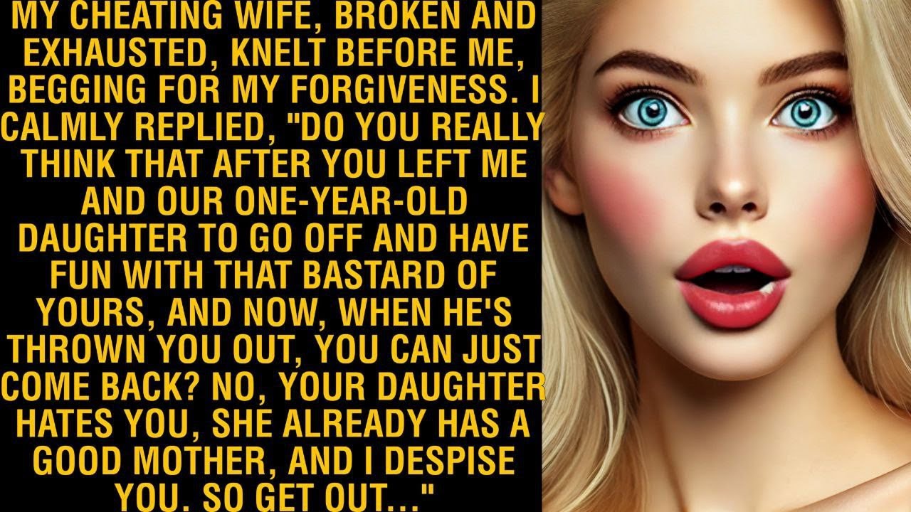 MY CHEATING WIFE, BROKEN AND EXHAUSTED, KNELT BEFORE ME, BEGGING FOR MY FORGIVENESS.I CALMLY REPLIED