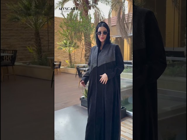 عبايه شتويه قماش جوخ ناعم مع جوخ مطرز لون زيتي