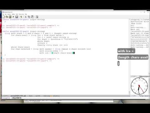 Advent of Code 2025 day 3 in elisp/common lisp simultaneously
