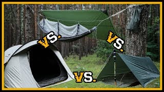 Vergleich: Tarp Shelter vs. Hängematte vs. Zelt - Outdoor Bushcraft Survival